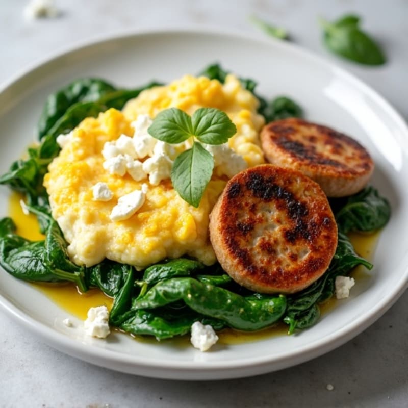 Egg White and Turkey Sausage Scramble with Spinach and Feta