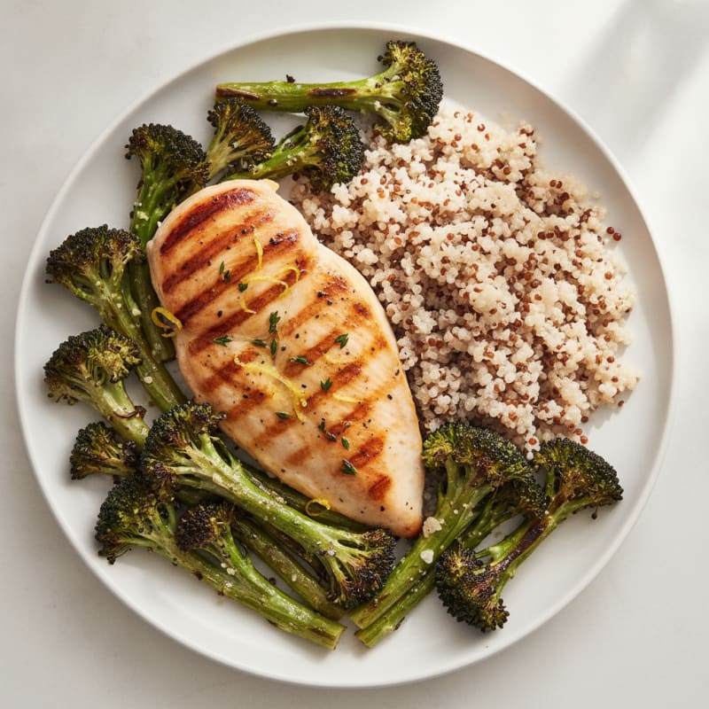 Grilled Chicken Breast with Quinoa and Roasted Broccoli