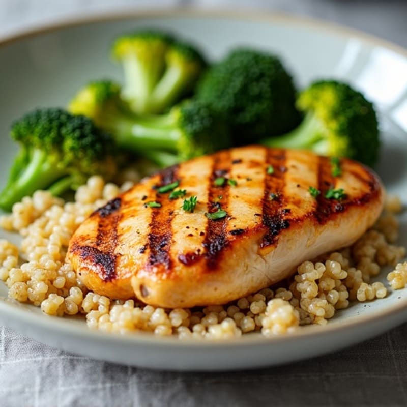 Grilled Chicken Breast with Quinoa and Roasted Broccoli