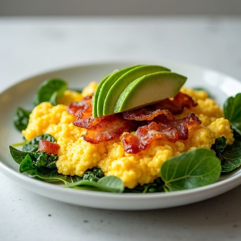 Crispy Turkey Bacon and Egg White Scramble with Spinach