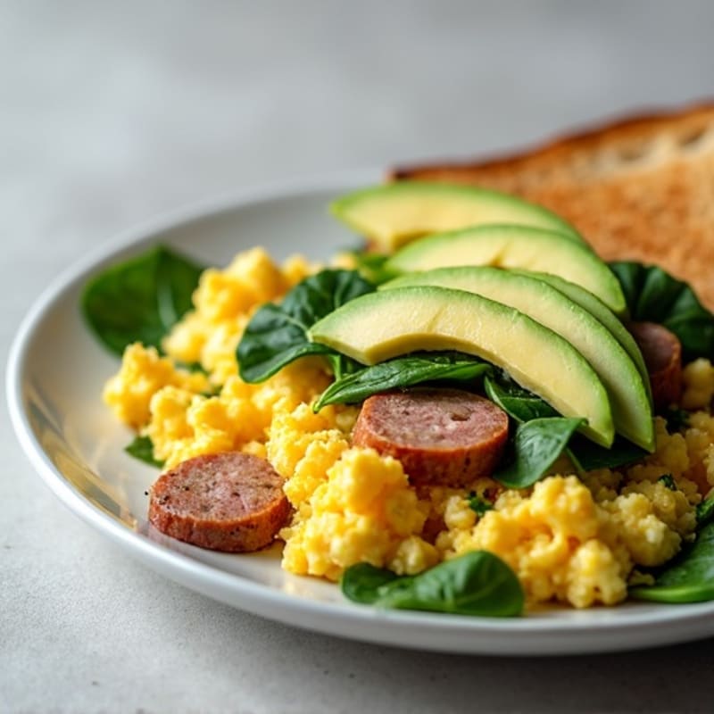 Egg White and Spinach Scramble with Turkey Sausage
