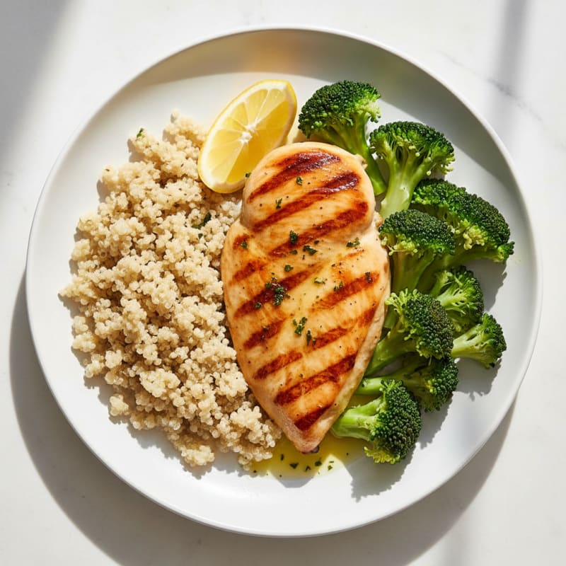 Grilled Chicken Breast with Quinoa and Steamed Broccoli