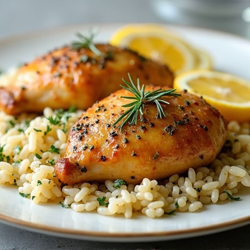 Lemon Herb Roasted Chicken with Rice Pilaf