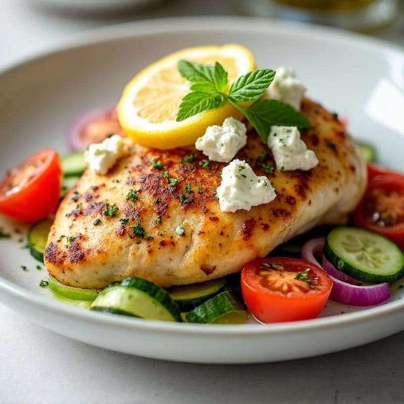 Lemon-Herb Chicken with Crispy Feta Vegetable Salad