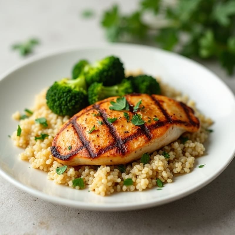 Grilled Chicken Breast with Quinoa and Steamed Broccoli