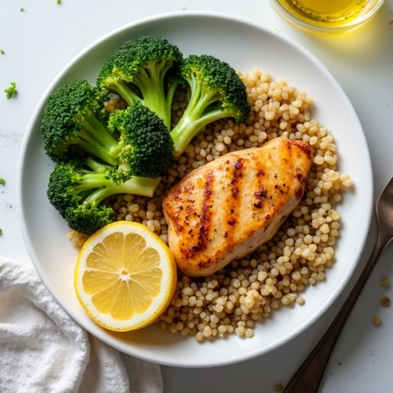 Grilled Chicken Breast with Quinoa and Roasted Broccoli
