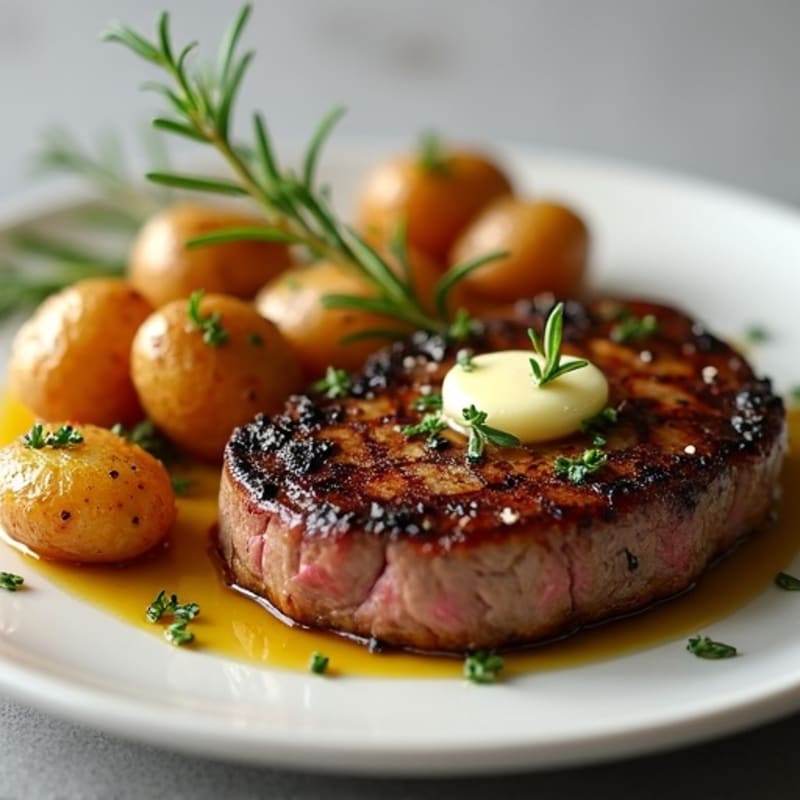 Herb-Garlic Butter Seared Steak with Roasted Baby Potatoes
