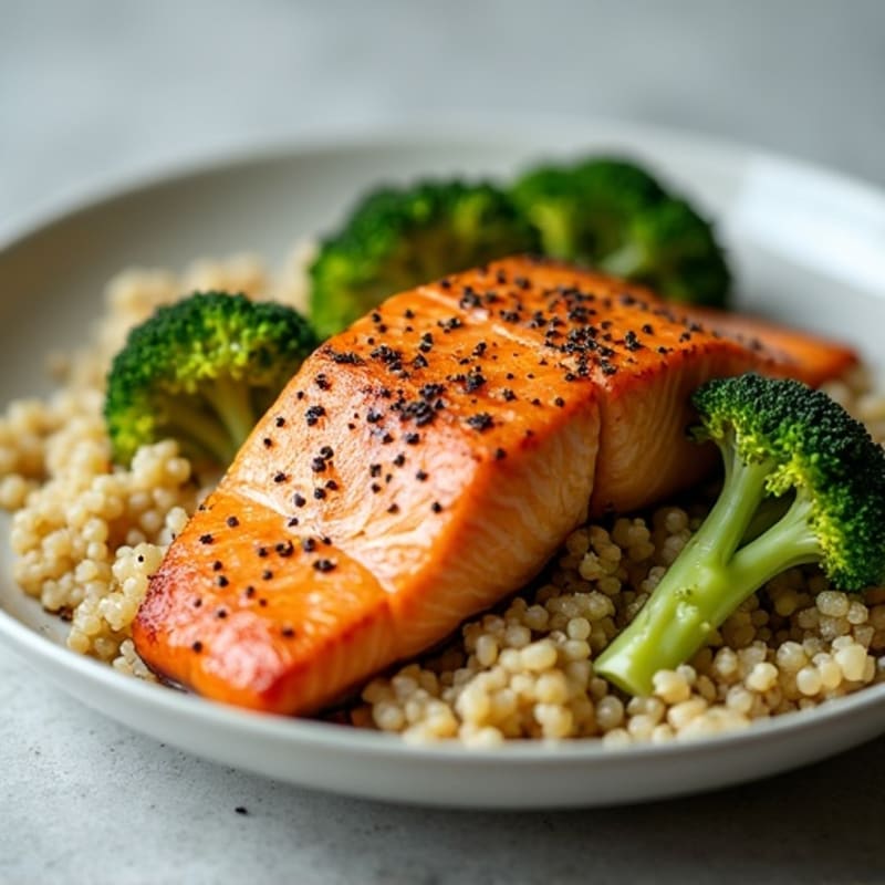 Seared Salmon Fillet with Roasted Broccoli and Quinoa