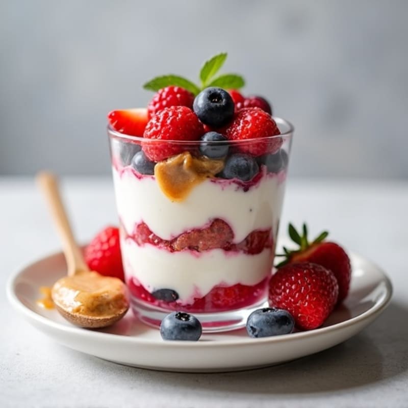 Greek Yogurt Protein Parfait with Mixed Berries and Almond Butter