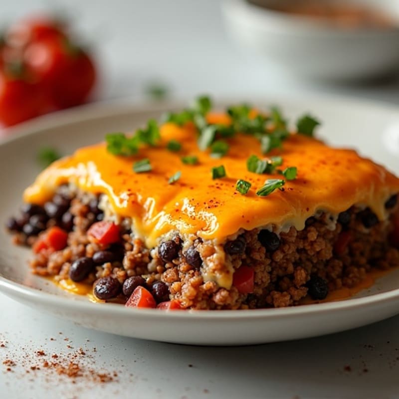 Spicy Ground Beef and Black Bean Bake with Melted Cheese