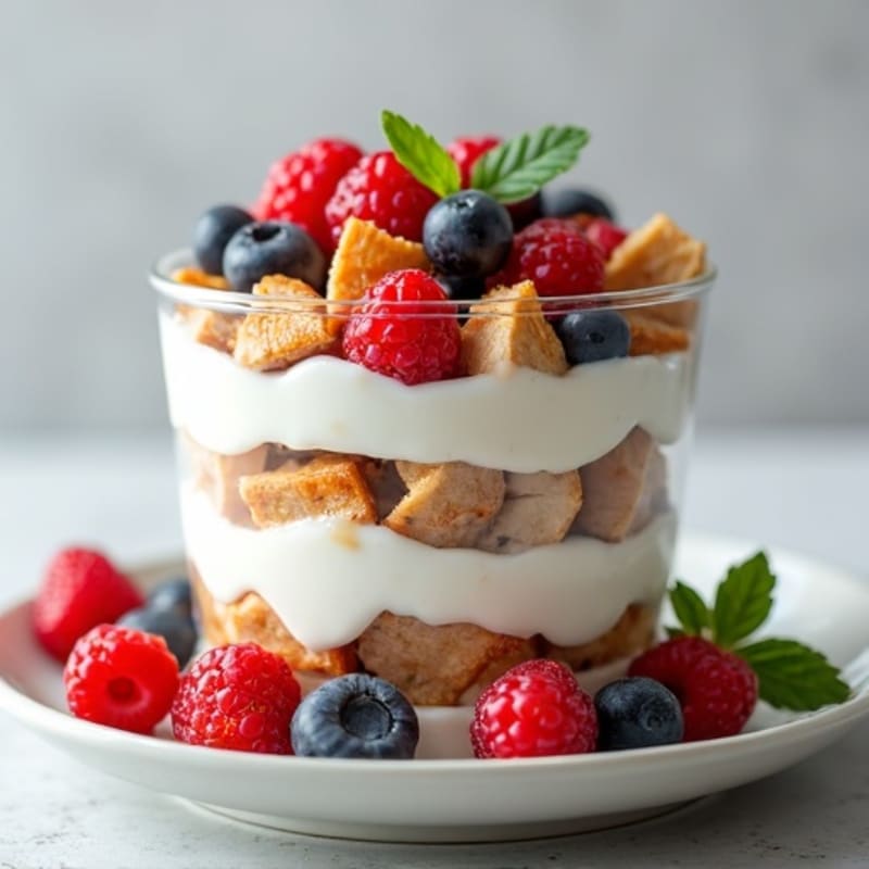 Creamy Protein Yogurt Parfait with Chopped Chicken and Berries
