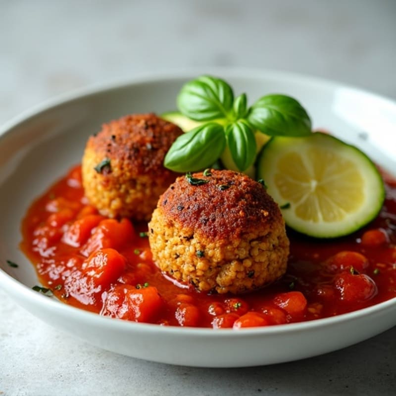 Crispy Lentil Meatballs with Fresh Marinara and Sautéed Zucchini
