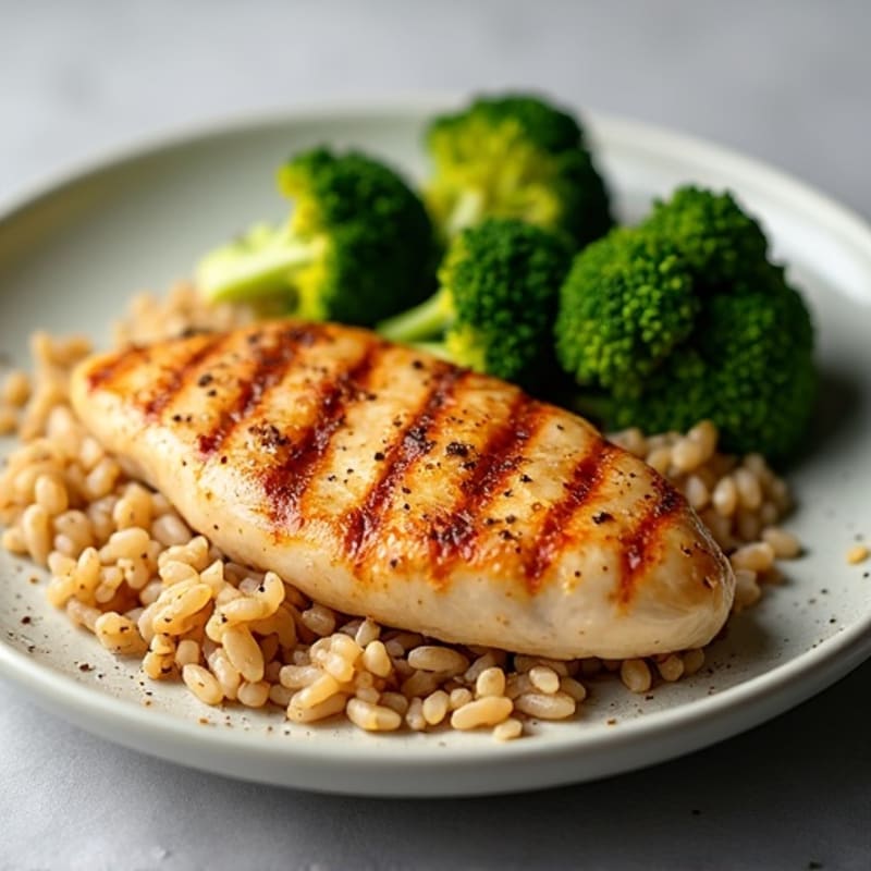 Grilled Chicken Breast with Brown Rice and Roasted Broccoli