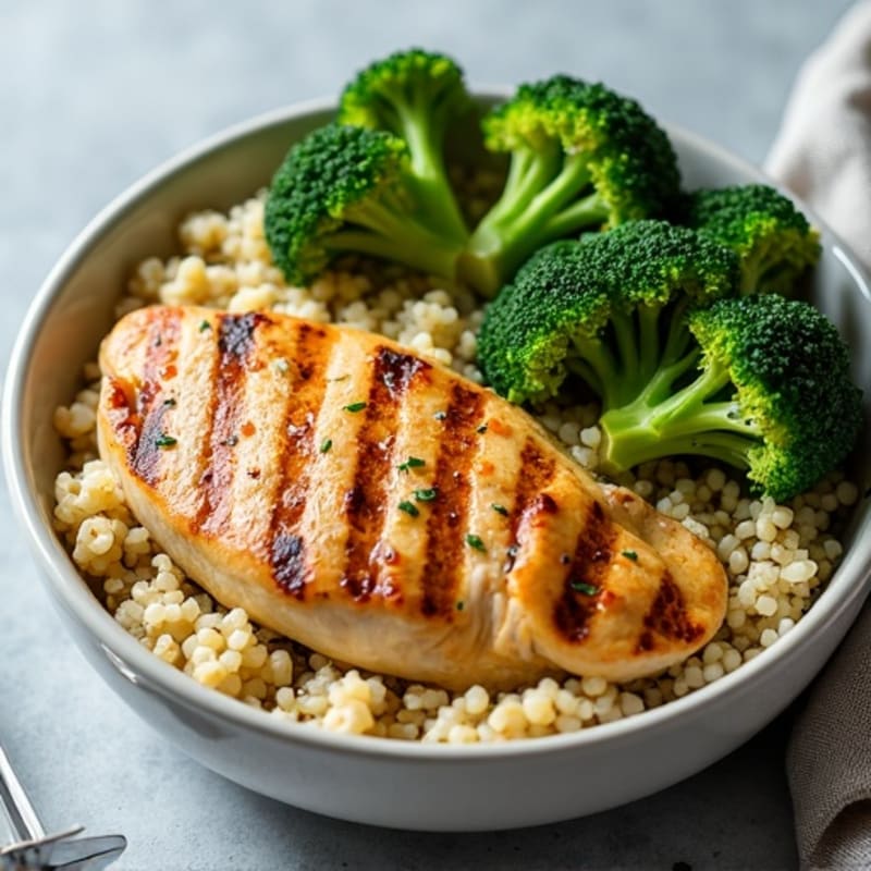 Grilled Chicken Breast with Quinoa and Roasted Broccoli