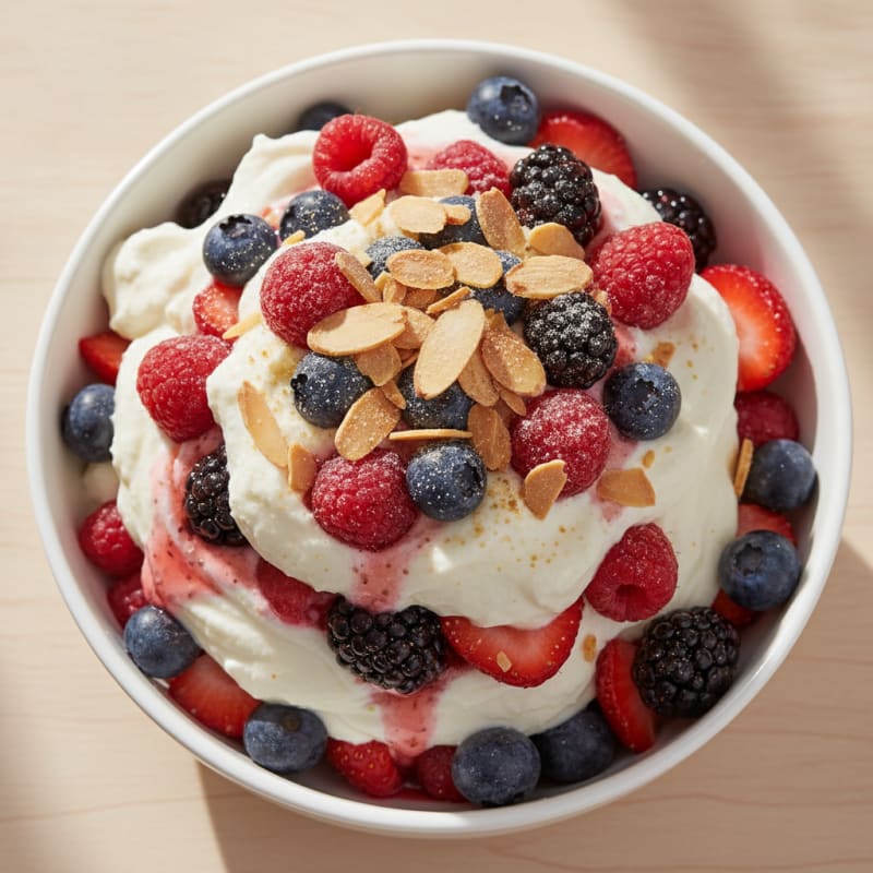 Greek Yogurt Protein Parfait with Mixed Berries and Almonds
