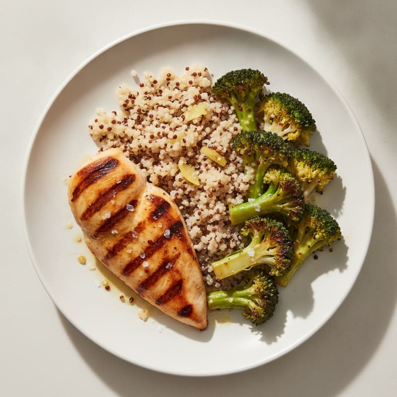 Grilled Chicken Breast with Quinoa and Roasted Broccoli