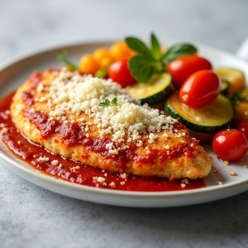 Healthy Crispy Chicken Parmesan with Roasted Vegetables