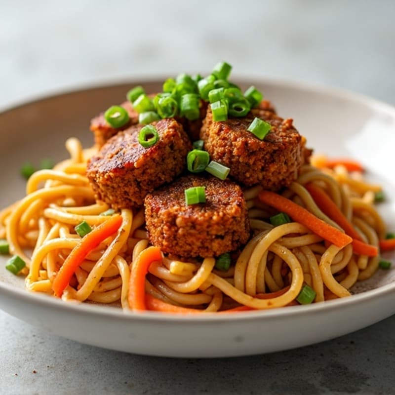 Crispy Gochujang Ground Bison with Creamy Peanut Noodles