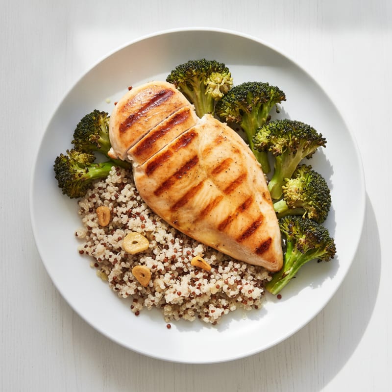 Grilled Chicken Breast with Quinoa and Roasted Broccoli