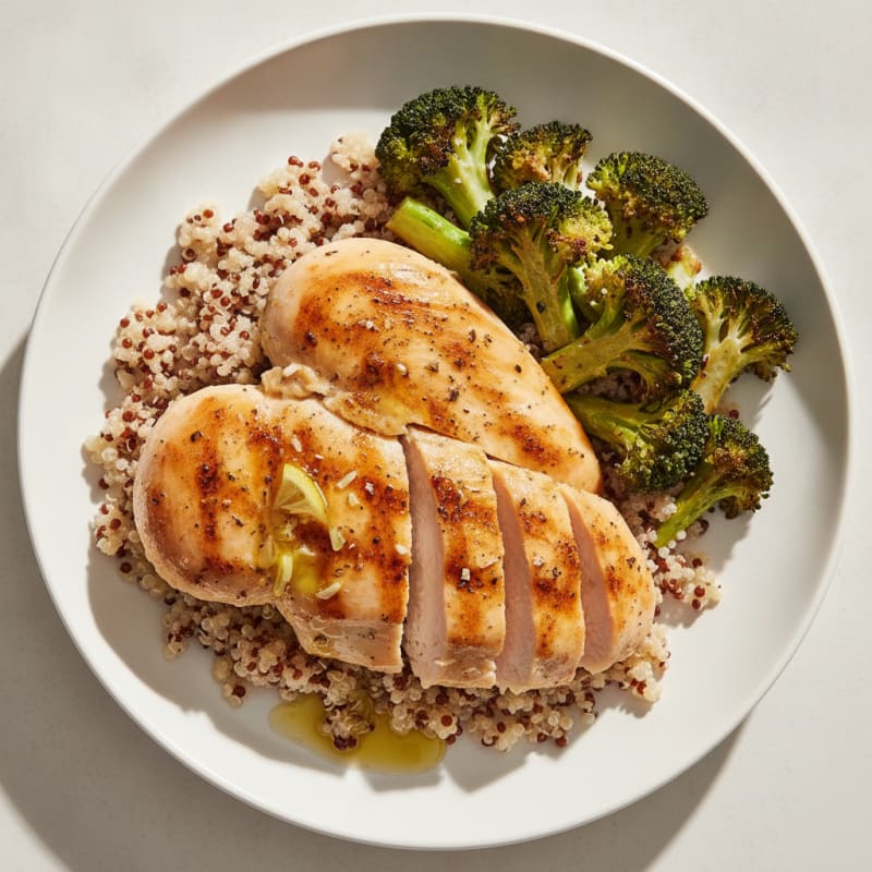 Grilled Chicken Breast with Quinoa and Roasted Broccoli