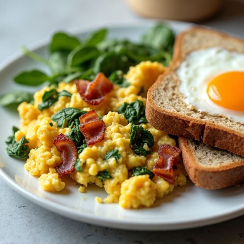 Cottage Cheese Scramble with Spinach and Turkey Bacon
