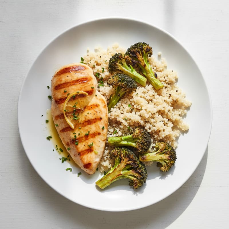 Grilled Chicken Breast with Quinoa and Roasted Broccoli