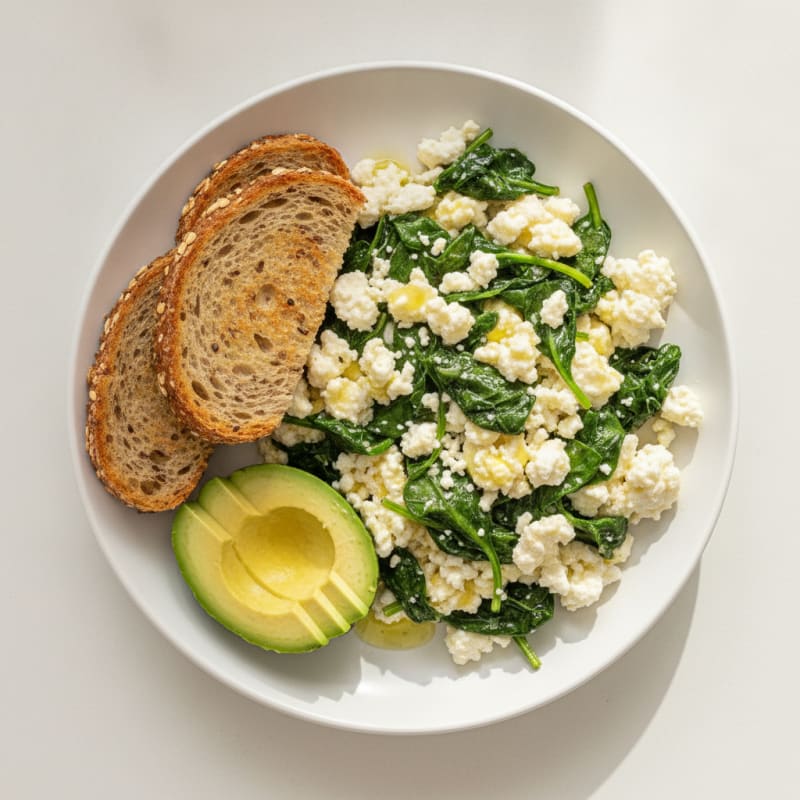Egg White and Cottage Cheese Scramble with Sautéed Spinach