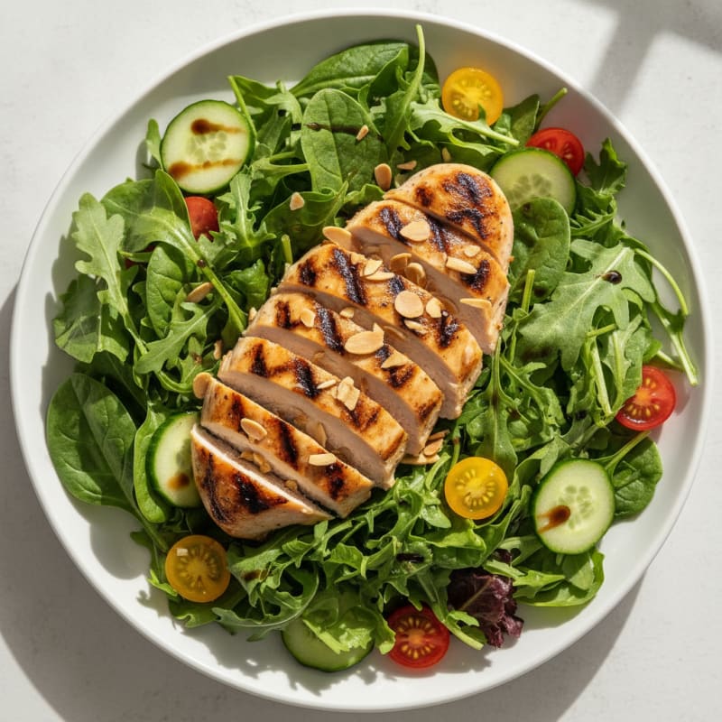 Grilled Chicken Breast Salad with Crunchy Mixed Greens