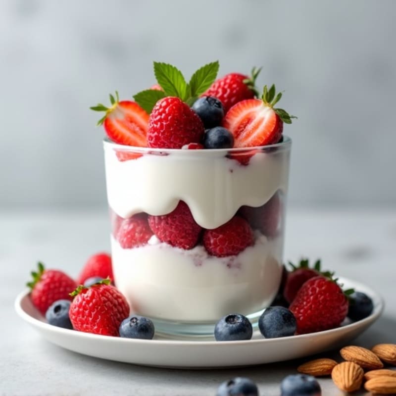 Greek Yogurt Protein Parfait with Mixed Berries and Almonds