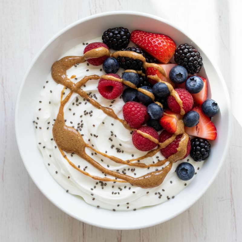 Greek Yogurt Protein Pudding with Mixed Berries