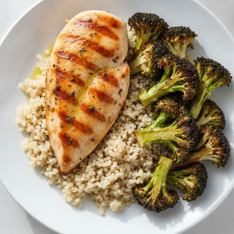 Grilled Chicken Breast with Quinoa and Roasted Broccoli