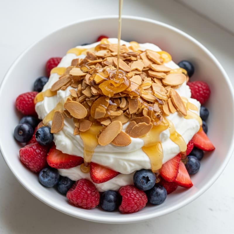 Greek Yogurt Protein Parfait with Mixed Berries and Almonds