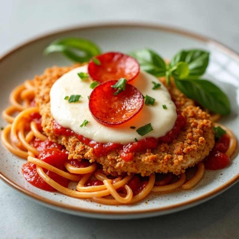 Crispy Baked Chicken with Zesty Marinara, Melty Mozzarella, and Turkey Pepperoni