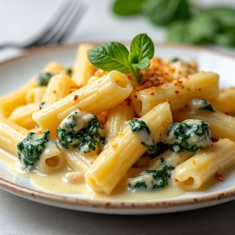 Creamy Baked Cheesy Pasta with Chicken and Spinach