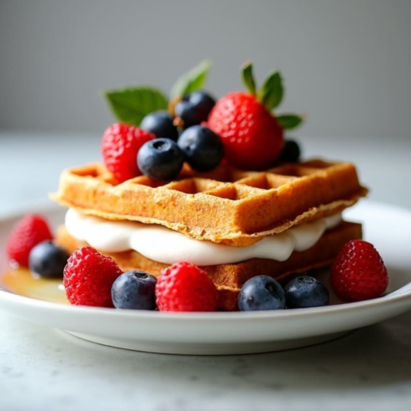 Crispy Protein Waffle Sandwiches with Greek Yogurt and Fresh Berries