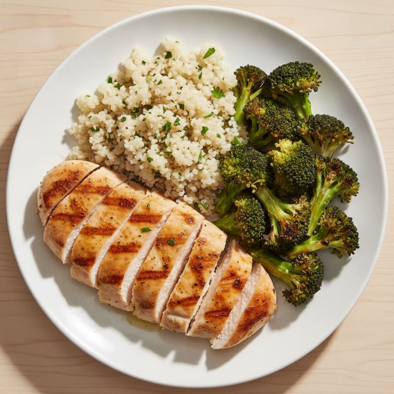 Grilled Chicken Breast with Roasted Broccoli and Quinoa