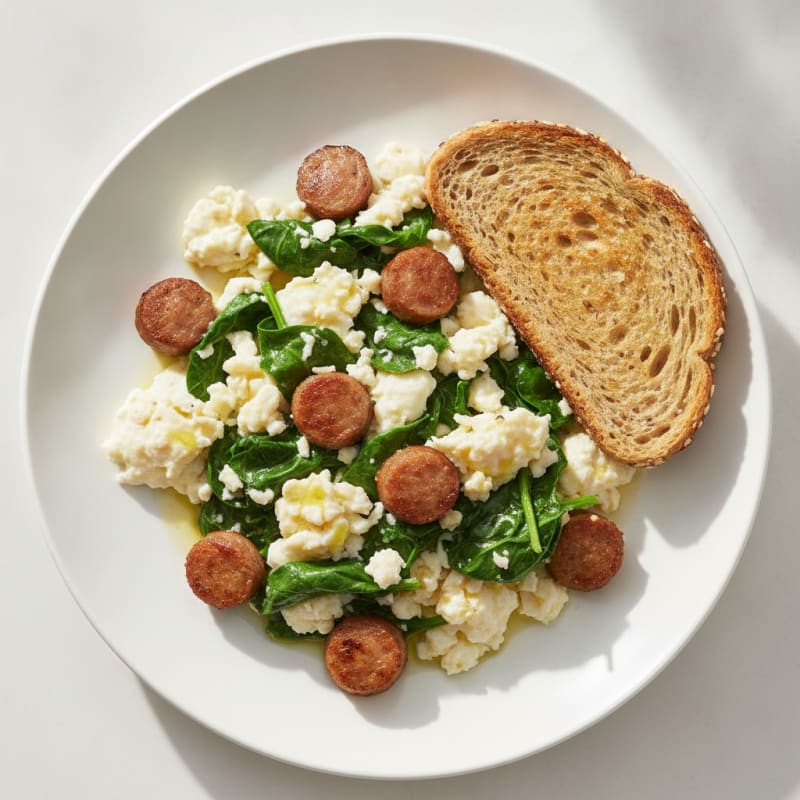 Scrambled Egg Whites with Turkey Sausage and Spinach