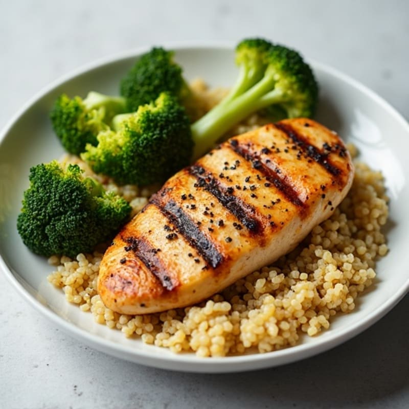 Grilled Chicken Breast with Quinoa and Roasted Broccoli