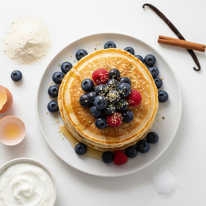 Fluffy Oat Flour Pancakes with Berries