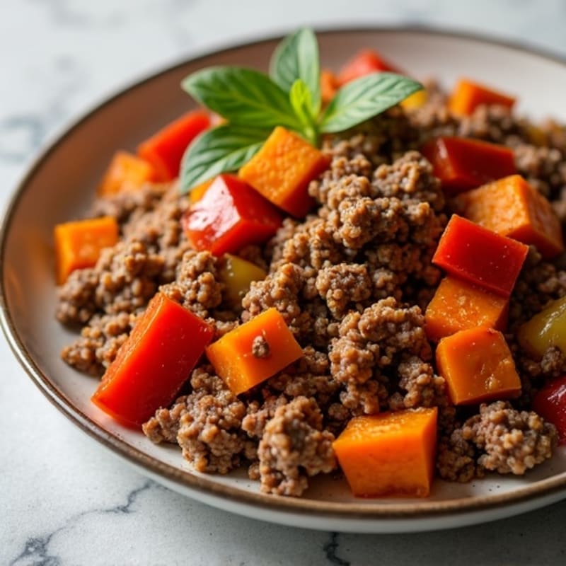 Lean Ground Beef and Crispy Roasted Sweet Potato Skillet