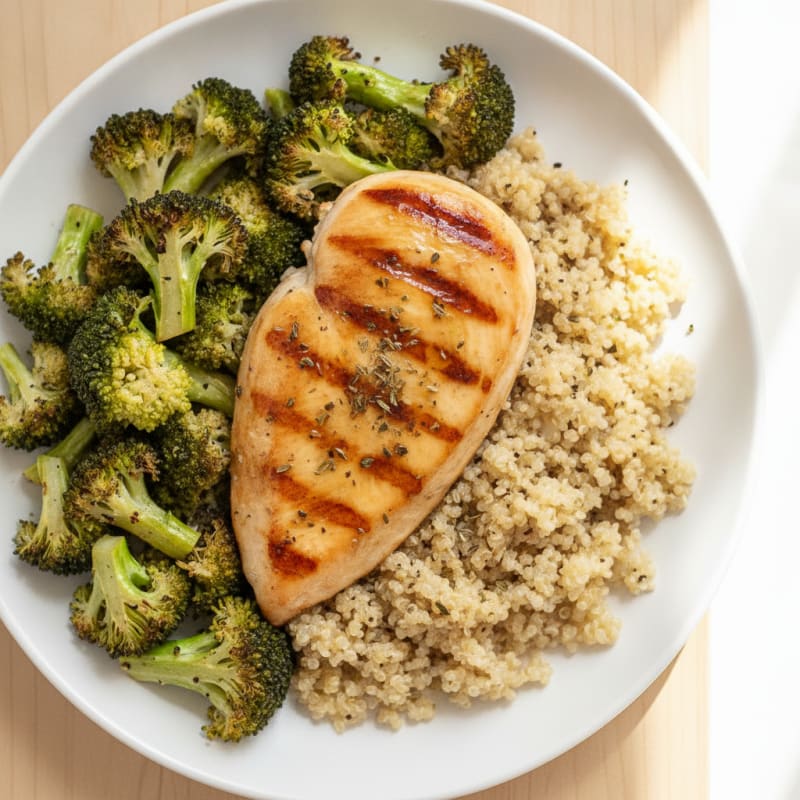 Grilled Chicken Breast with Quinoa and Roasted Broccoli
