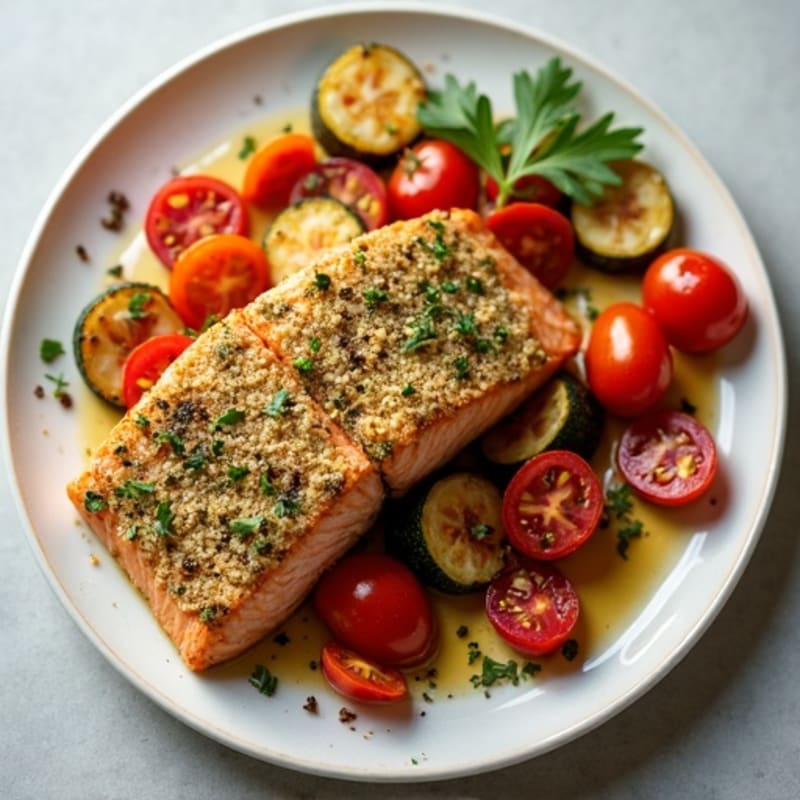 Herb-Crusted Baked Salmon with Roasted Vegetables