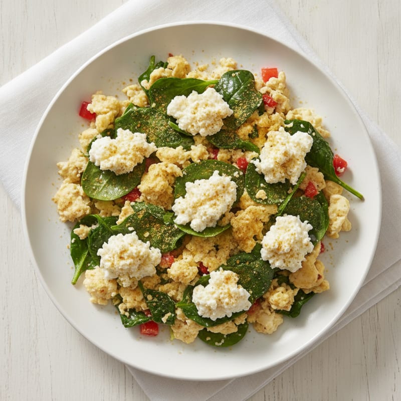 Egg White Spinach Scramble with Cottage Cheese
