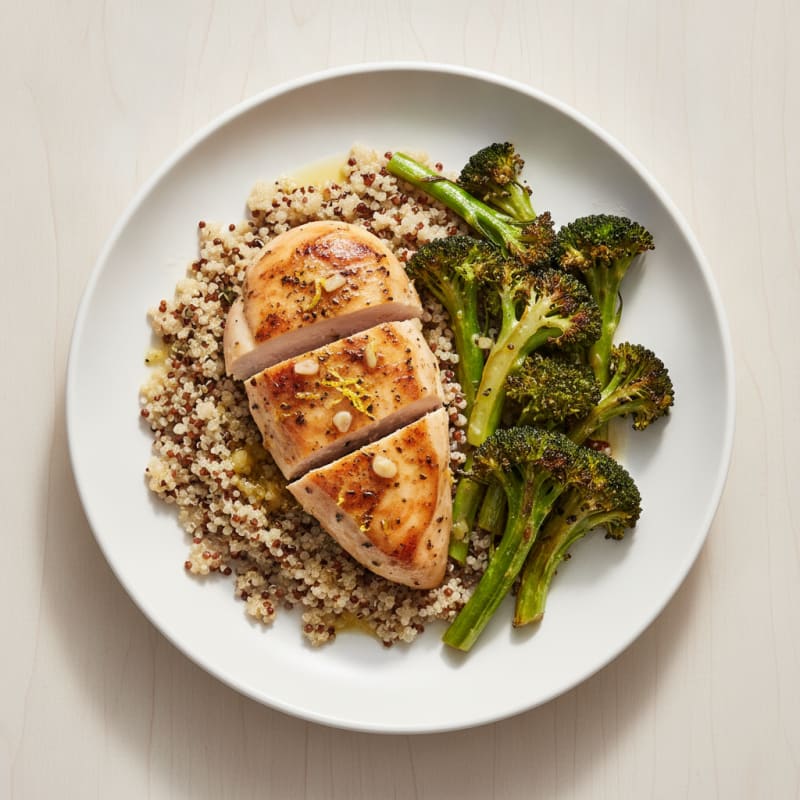 Oven-Baked Chicken Breast with Roasted Broccoli and Quinoa