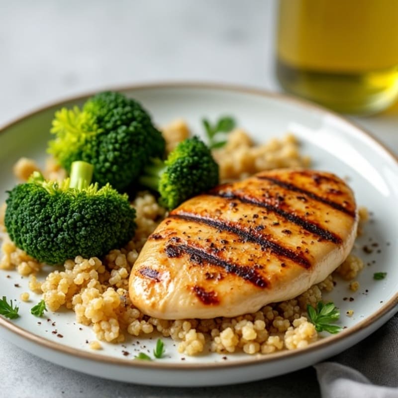 Grilled Chicken Breast with Roasted Broccoli and Quinoa