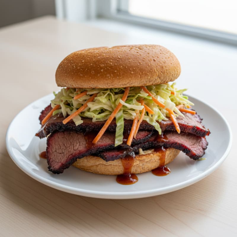 Smoked Brisket Sandwich with Tangy Slaw