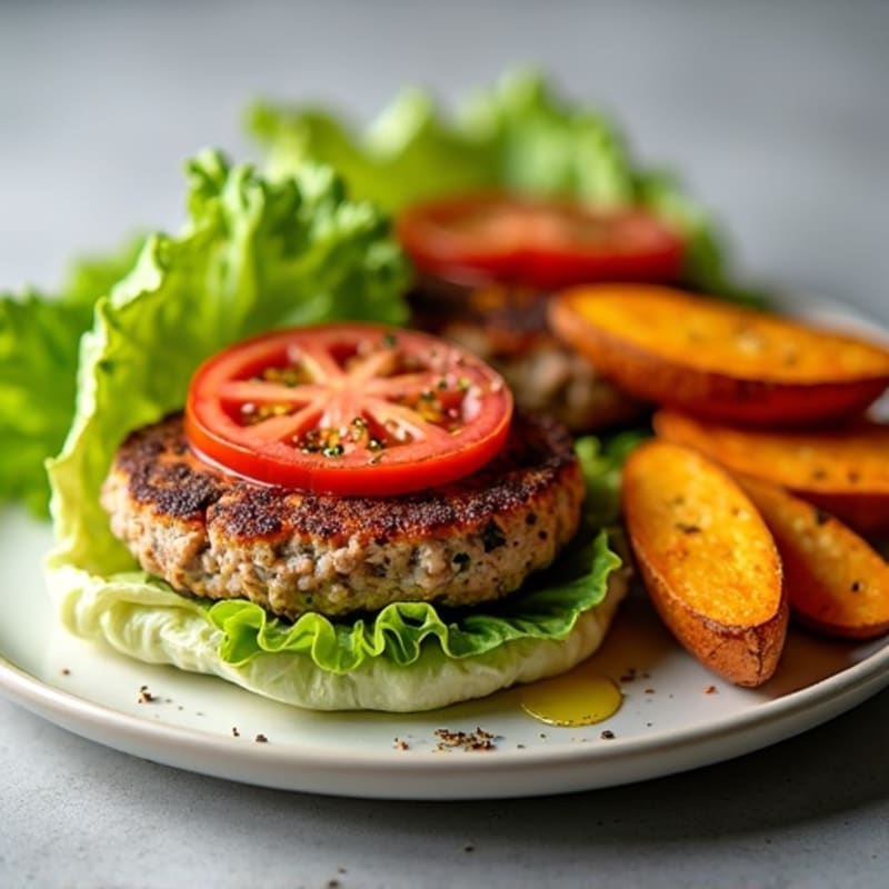 Lean Turkey Burger with Crispy Sweet Potato Wedges