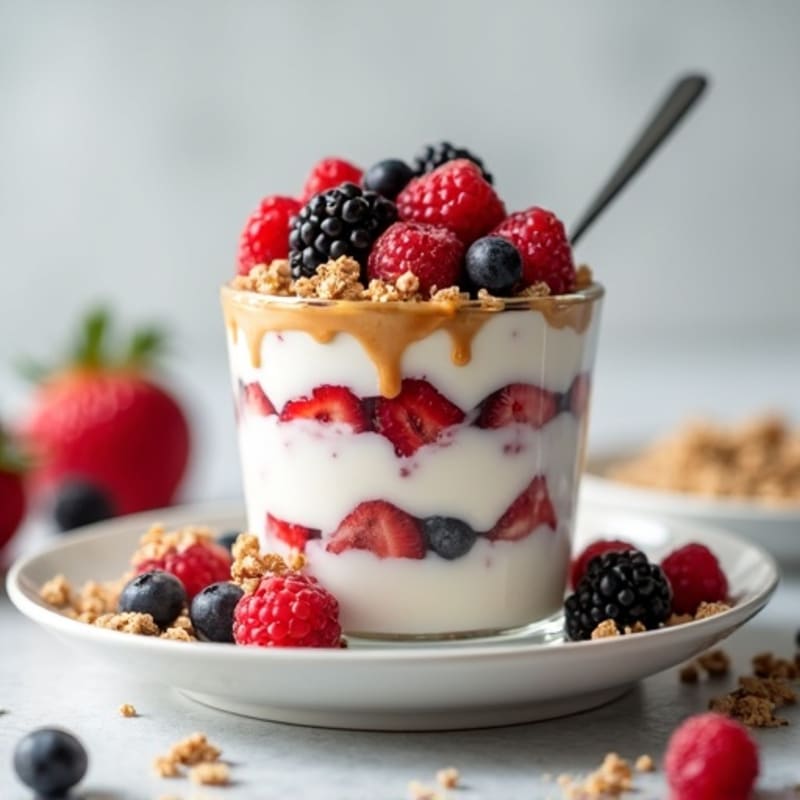 Greek Yogurt Protein Parfait with Mixed Berries and Almond Butter