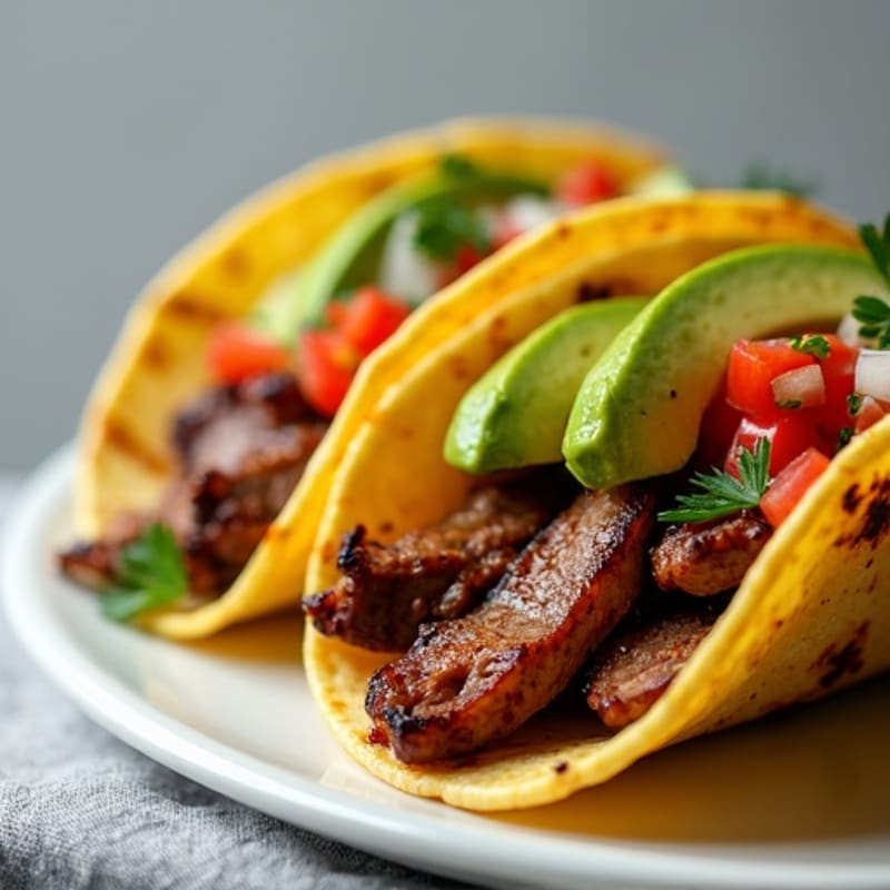 Grilled Carne Asada Tacos with Fresh Pico de Gallo and Creamy Avocado