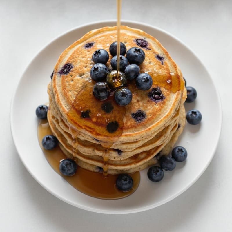 Blueberry Ricotta Pancakes with Maple Syrup
